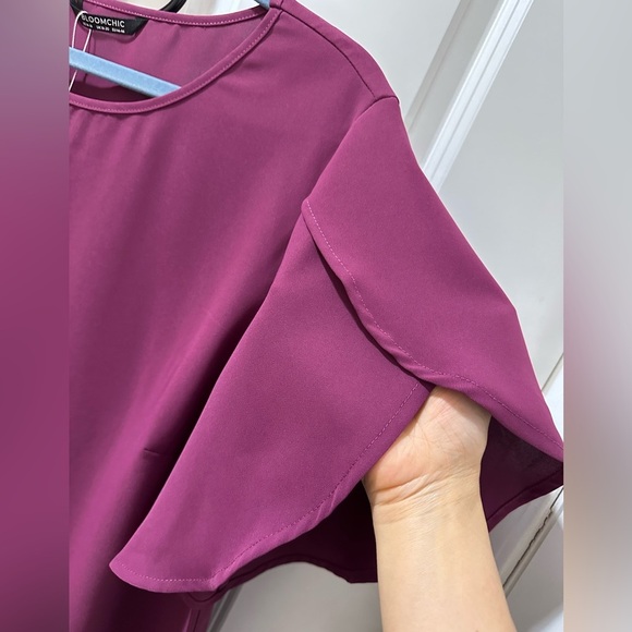 BloomChic Plus Size XL Plain Lace Insert Petal Sleeve Blouse us14-16 - Picture 4 of 6